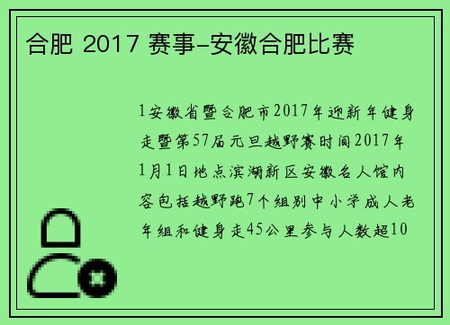 合肥 2017 赛事-安徽合肥比赛